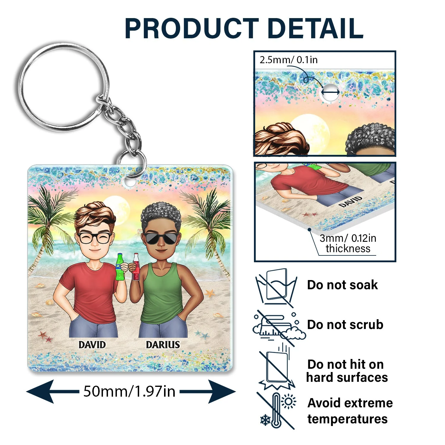 I Love You To The Beach And Back Best Friends - Bestie BFF Gift - Personalized Custom Rectangle Acrylic Keychain - Image 5