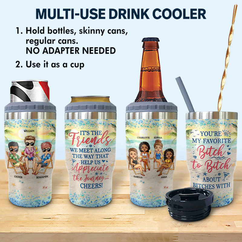 I Love You To The Beach And Back Best Friends - Bestie BFF Gift - Personalized Custom Triple 3 In 1 Can Cooler - Image 2