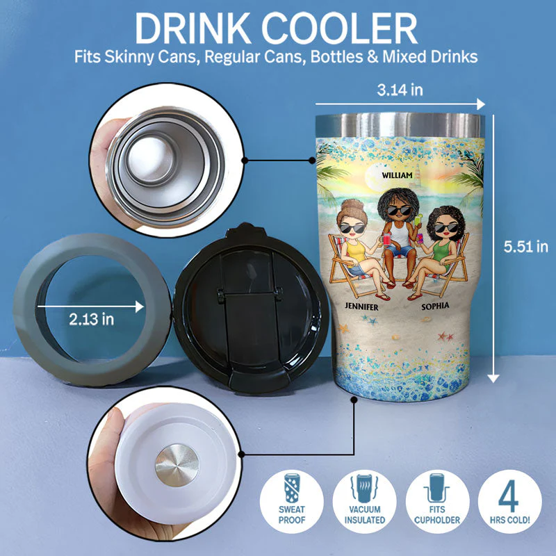 I Love You To The Beach And Back Best Friends - Bestie BFF Gift - Personalized Custom Triple 3 In 1 Can Cooler - Image 4