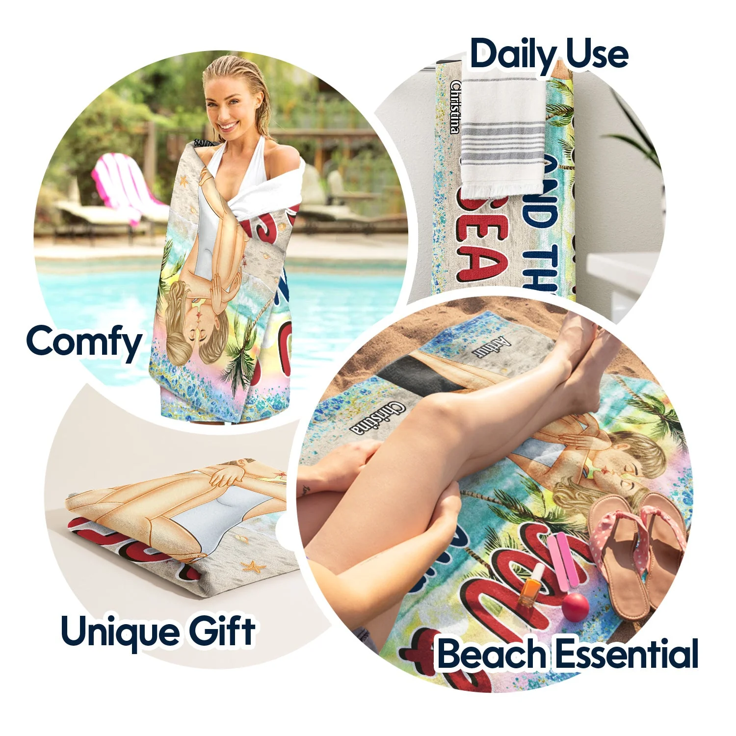 I Love You To The Beach And Back - Birthday, Vacation, Traveling Gift For Spouse, Couple, Husband, Wife - Personalized Beach Towel - Image 5