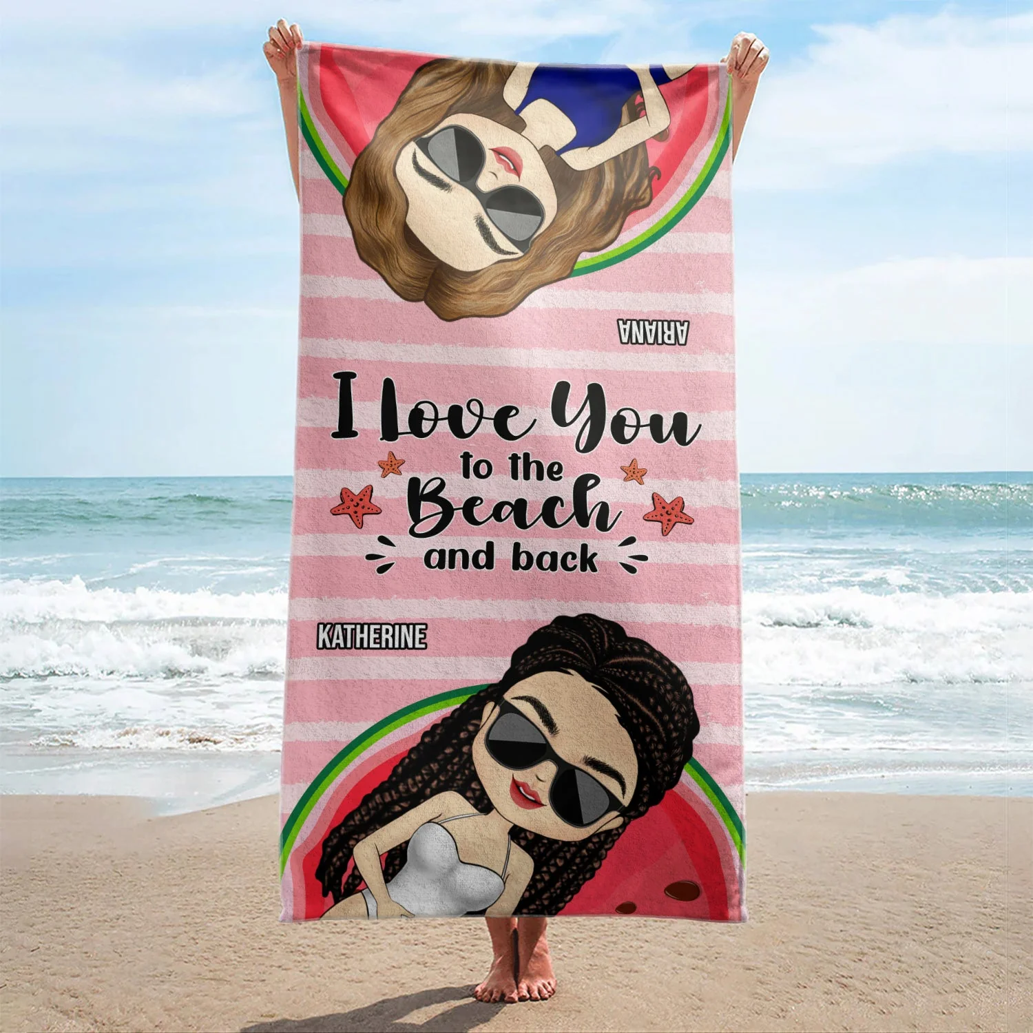 I Love You To The Beach And Back - Gift For Beach Besties - Personalized Custom Beach Towel - Image 2