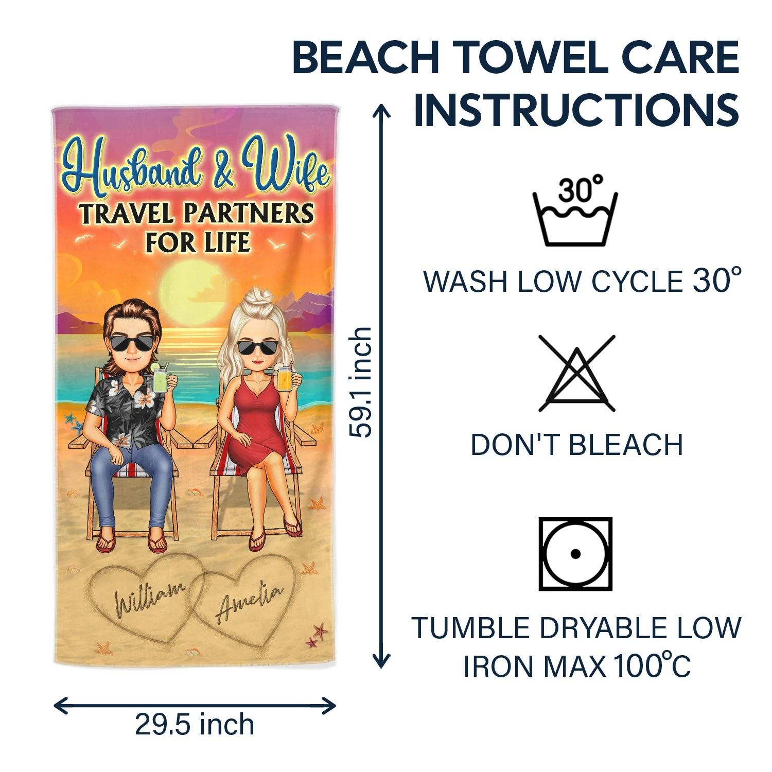 I Love You To The Beach And Back Traveling Beach Swimming Picnic Vacation - Birthday, Funny Gift For Her, Him, Couples, Family - Personalized Custom Beach Towel - Image 6