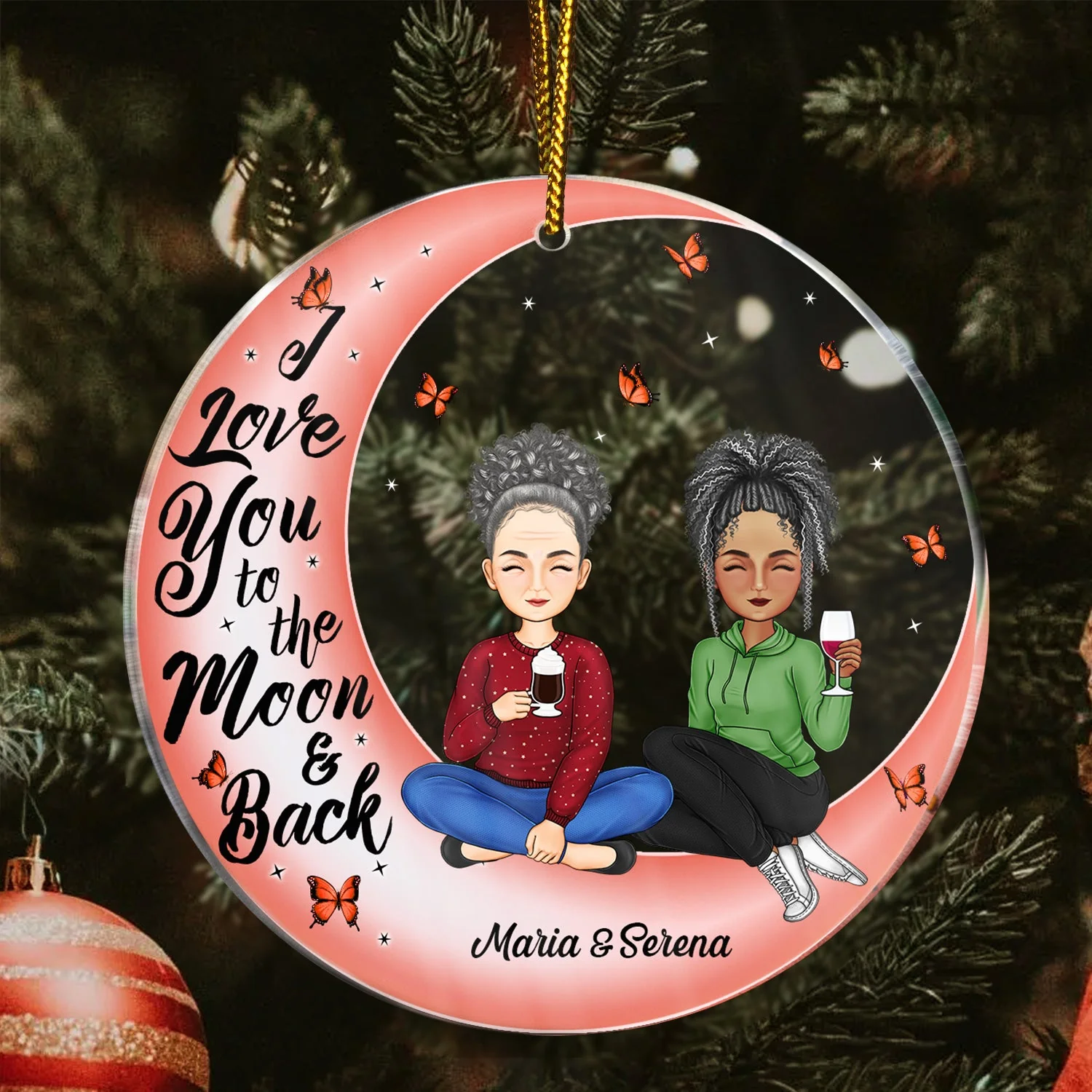 I Love You To The Moon And Back - Christmas Gift For Family, Grandparents, Parents - Personalized Circle Acrylic Ornament - Image 3