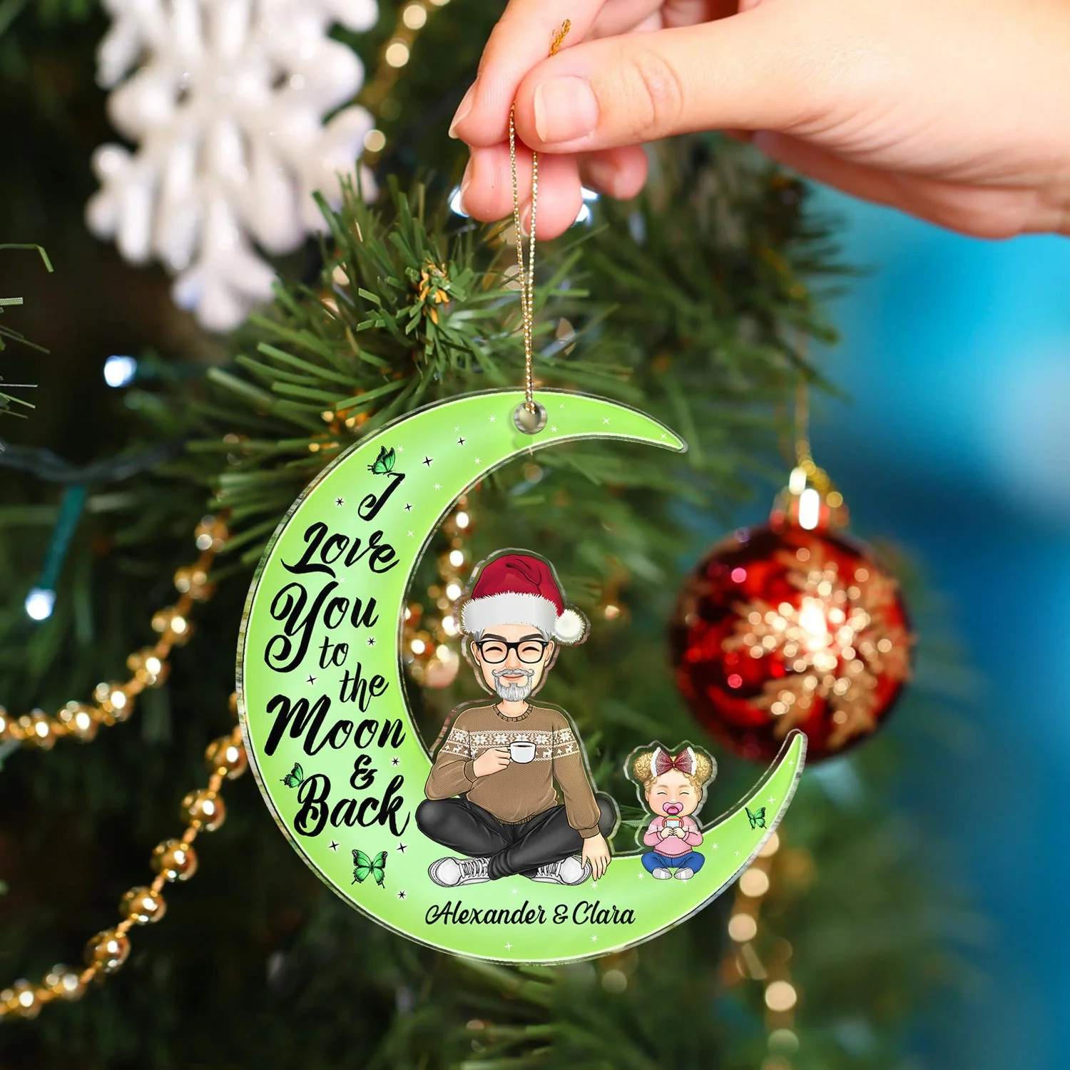 I Love You To The Moon And Back - Christmas Gift For Family, Grandparents, Parents - Personalized Cutout Acrylic Ornament - Image 4