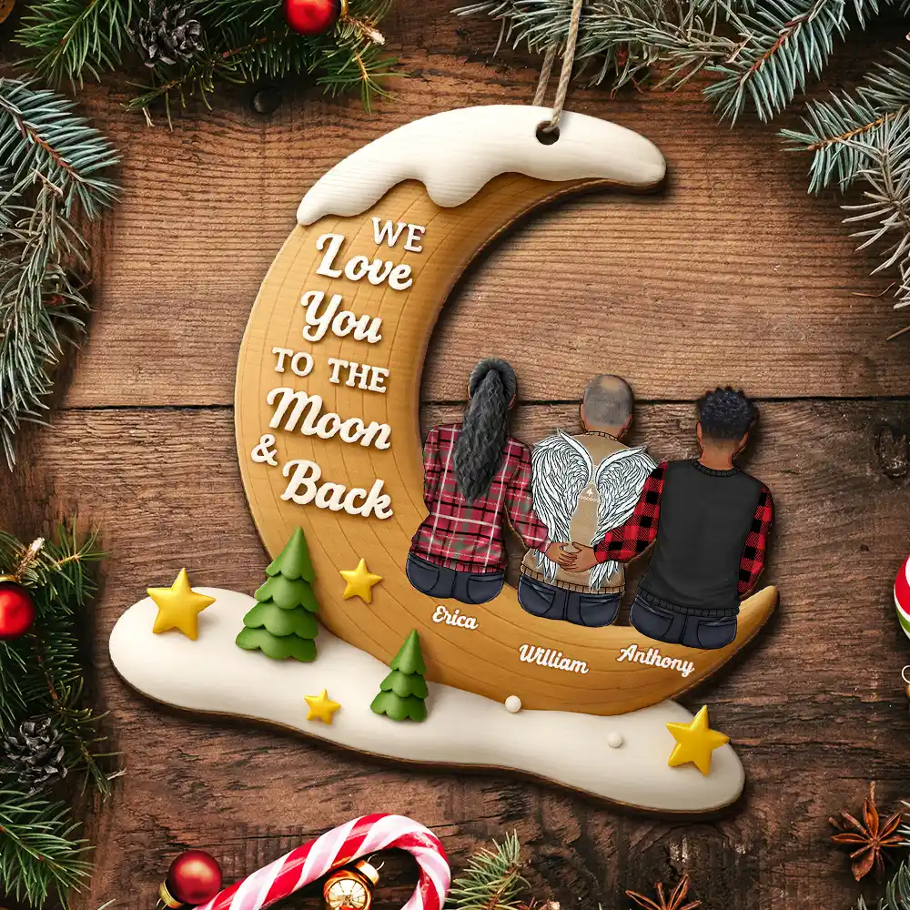 I Love You To The Moon And Back Family - Personalized Custom Shaped Wooden Ornament - Image 6