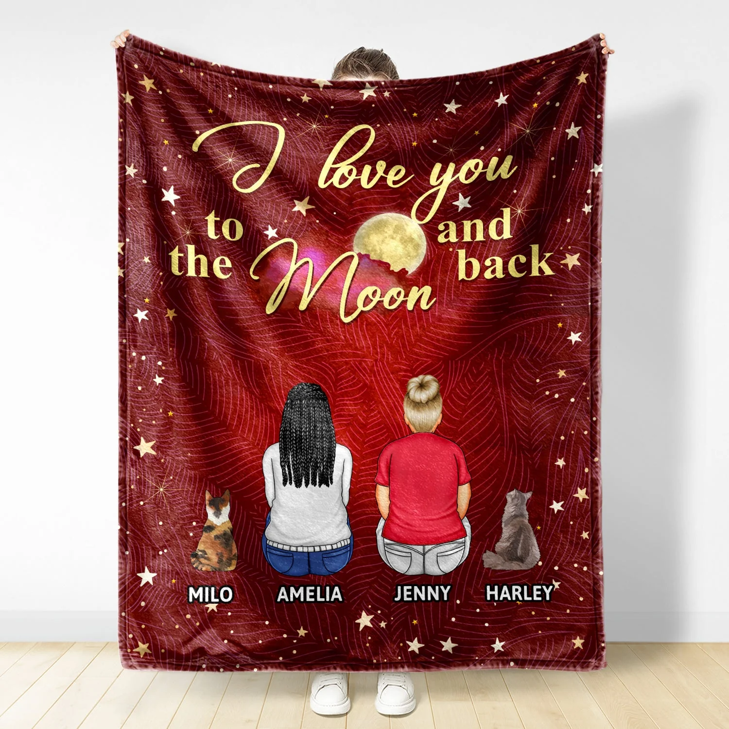 I Love You To The Moon And Back - Gift For Dog Lovers, Cat Lovers - Personalized Fleece Blanket - Image 2