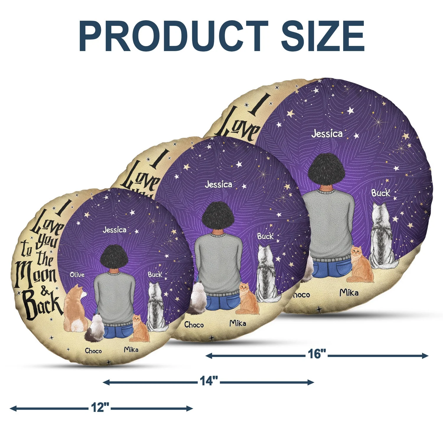 I Love You To The Moon And Back - Gift For Dog Lovers, Cat Lovers - Personalized Round Pillow - Image 5