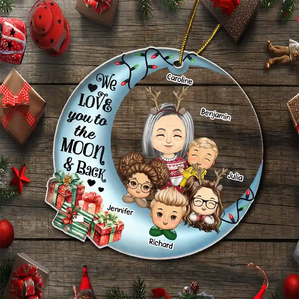 I Love You To The Moon And Back Grandma Grandkids - Personalized Custom Shaped Acrylic Ornament - Image 5