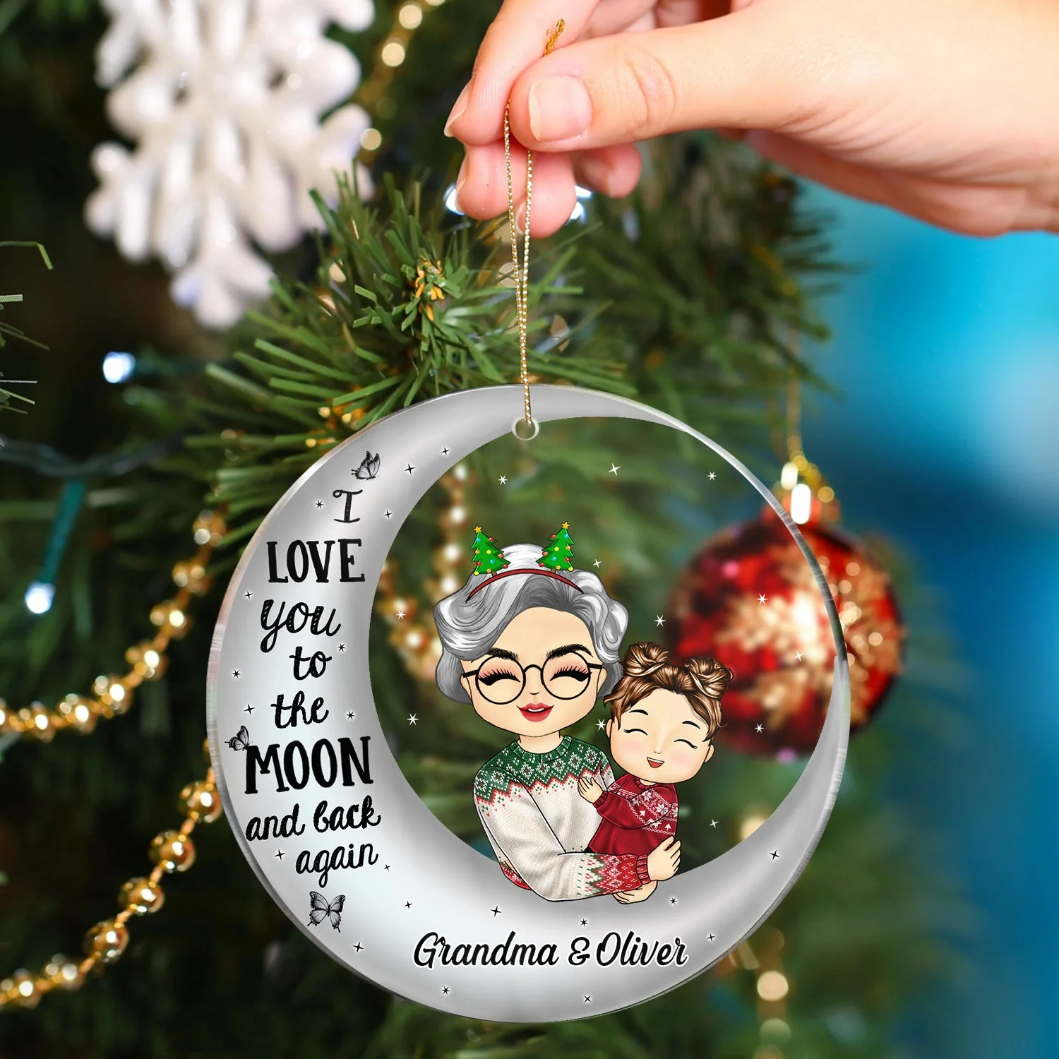 I Love You To The Moon And Back Grandma Mom - Christmas Gift For Grandmother, Mother, Grandkids - Personalized Circle Acrylic Ornament - Image 4
