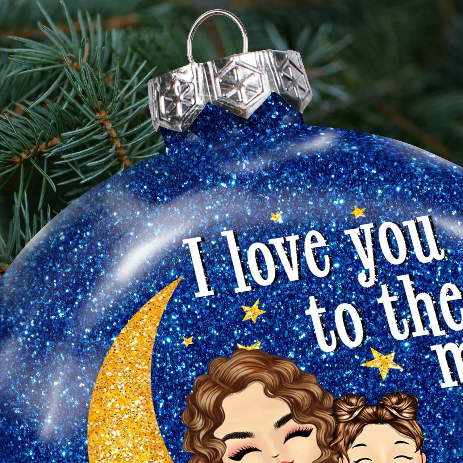 I Love You To The Moon And Back Grandma Mom - Christmas Gift For Grandmother, Mother, Grandkids - Personalized Glitter Plastic Ornament - Image 4