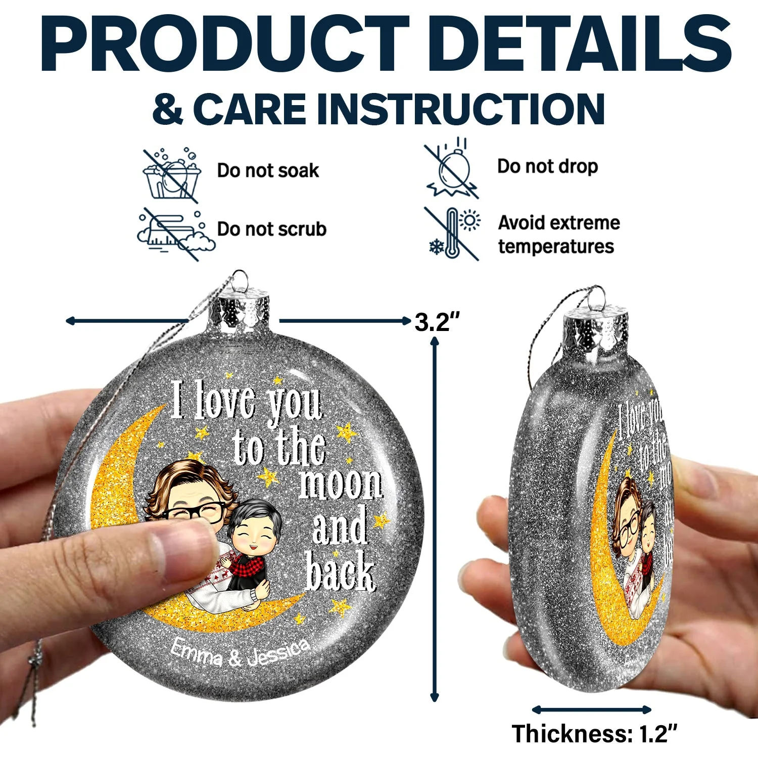 I Love You To The Moon And Back Grandma Mom - Christmas Gift For Grandmother, Mother, Grandkids - Personalized Glitter Plastic Ornament - Image 5
