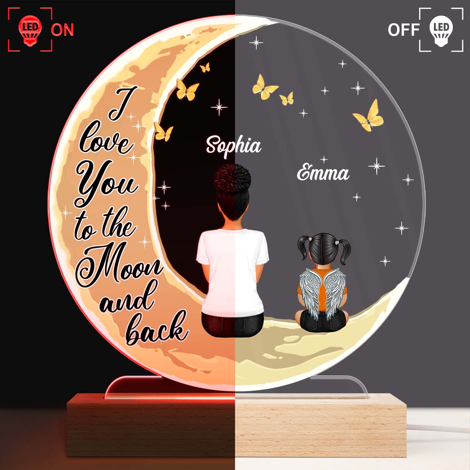 I Love You To The Moon And Back Grandma Mom - Memorial Gift - Mother Gift - Personalized Custom 3D Led Light Wooden Base - Image 3