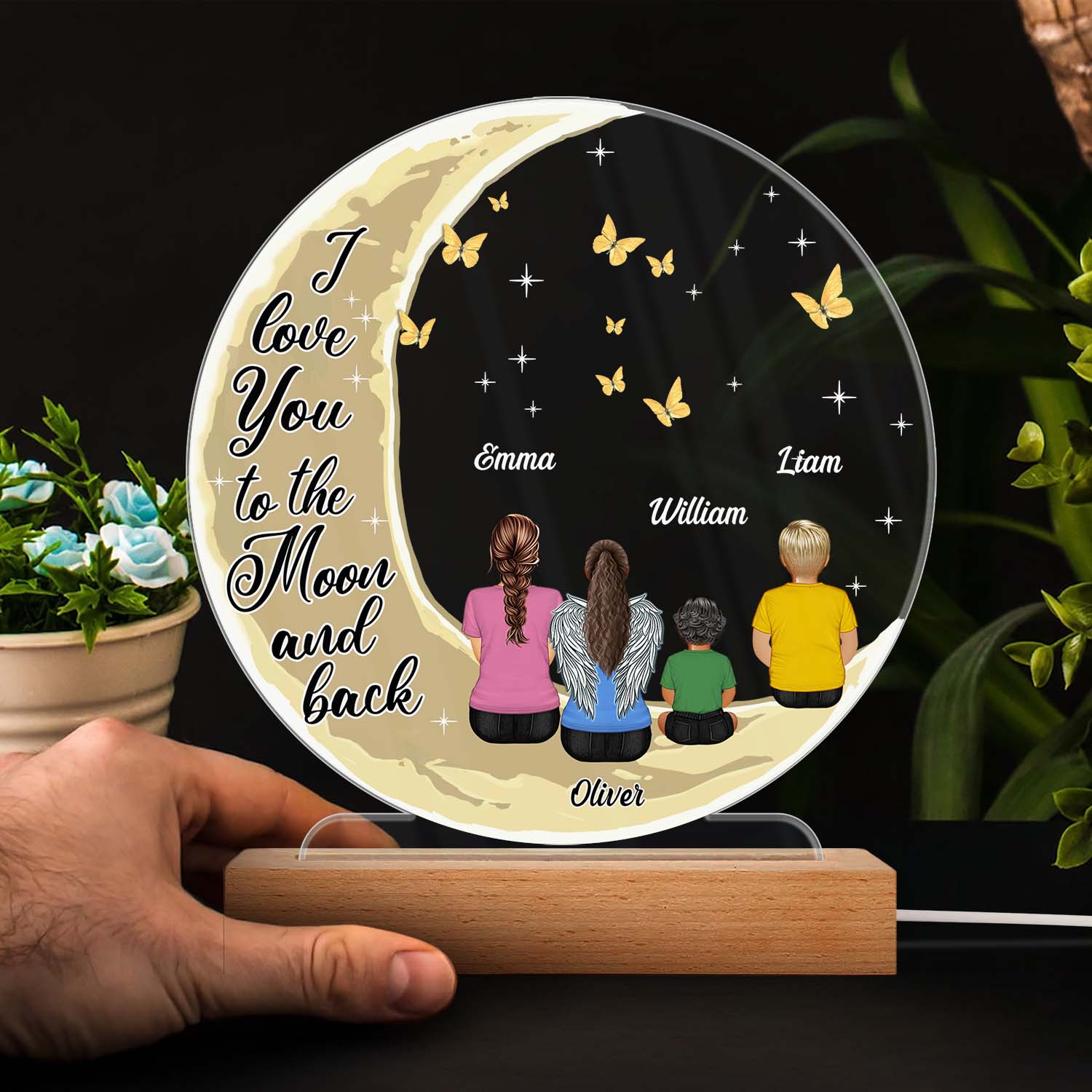 I Love You To The Moon And Back Grandma Mom - Memorial Gift - Mother Gift - Personalized Custom 3D Led Light Wooden Base - Image 4