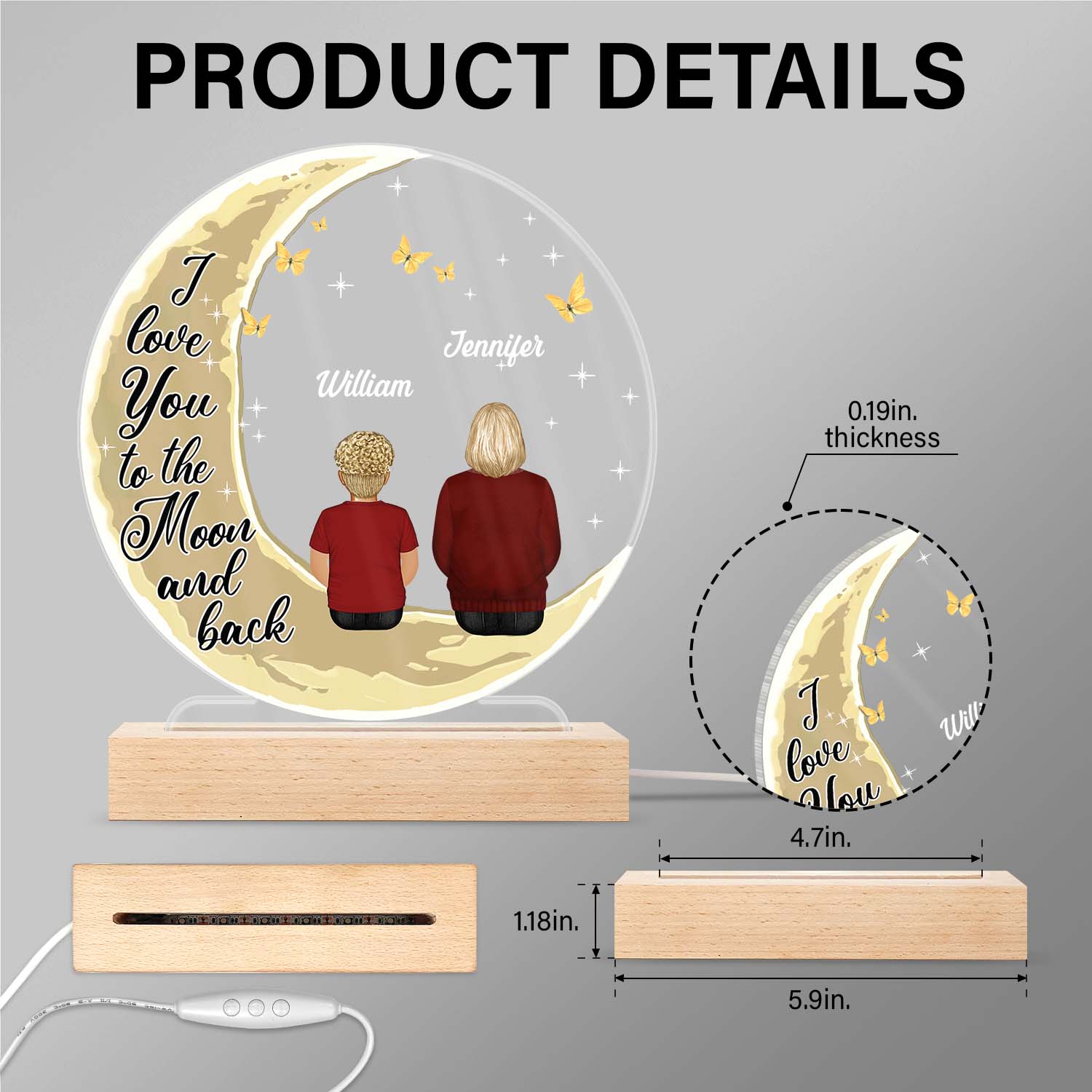 I Love You To The Moon And Back Grandma Mom - Memorial Gift - Mother Gift - Personalized Custom 3D Led Light Wooden Base - Image 5