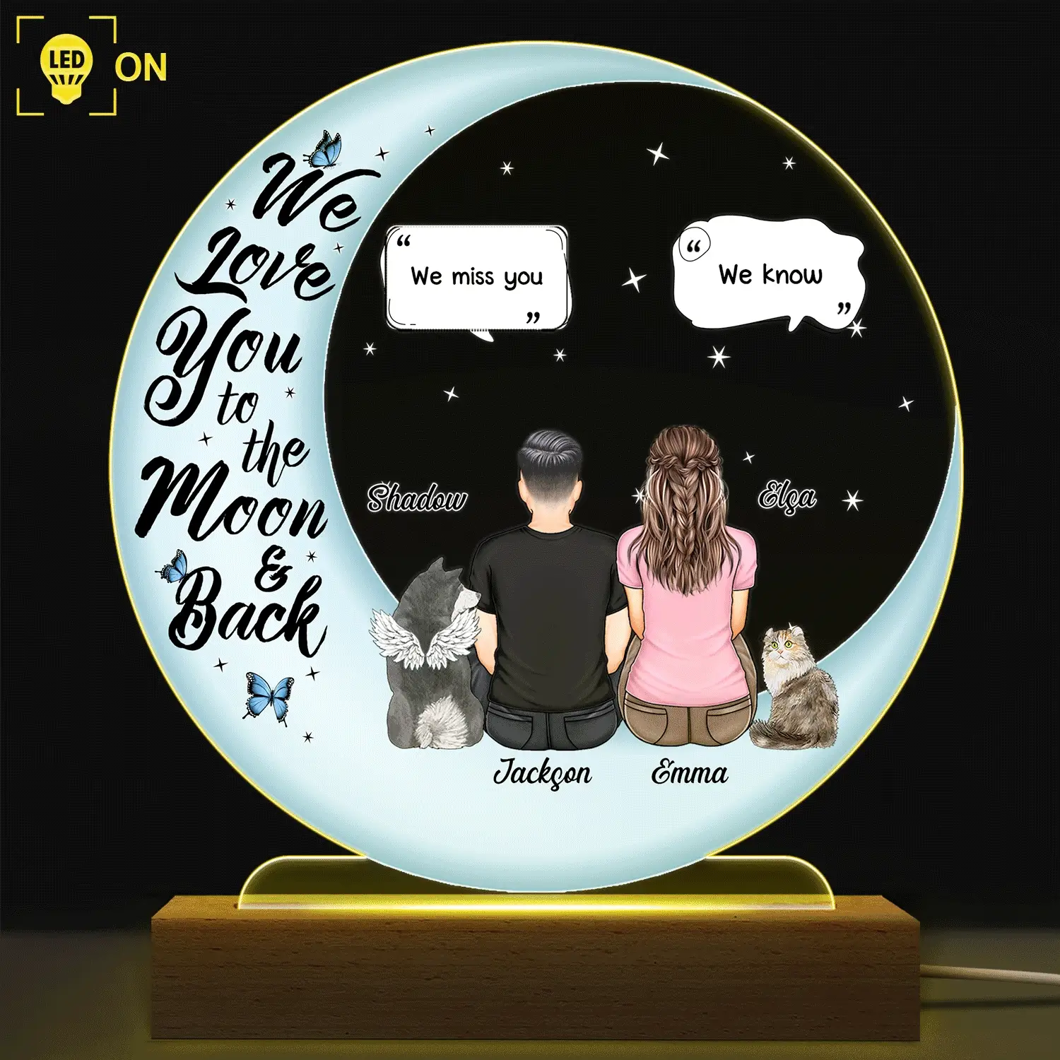 I Love You To The Moon And Back - Memorial Gift For Pet Lovers, Dog Mom, Dog Dad, Cat Mom, Cat Dad - Personalized 3D Led Light Wooden Base - Image 2
