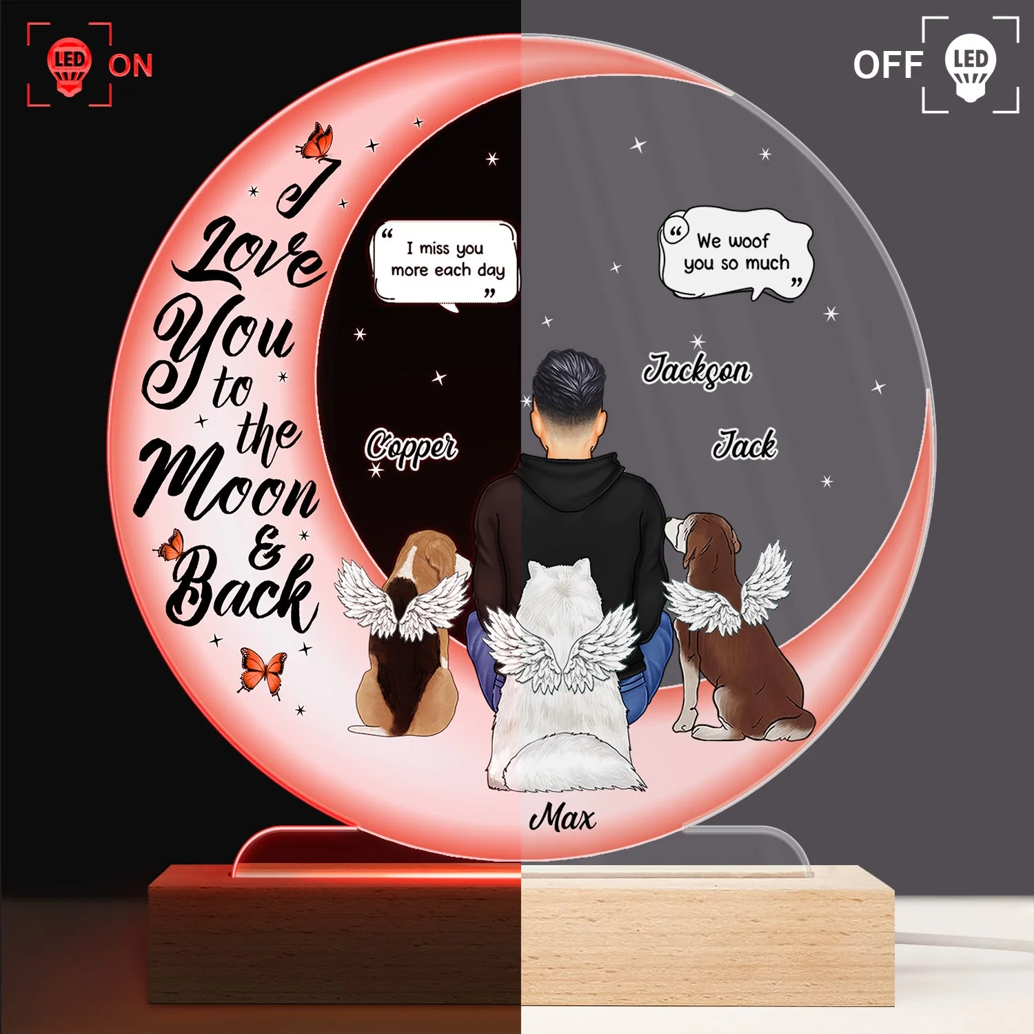 I Love You To The Moon And Back - Memorial Gift For Pet Lovers, Dog Mom, Dog Dad, Cat Mom, Cat Dad - Personalized 3D Led Light Wooden Base - Image 3