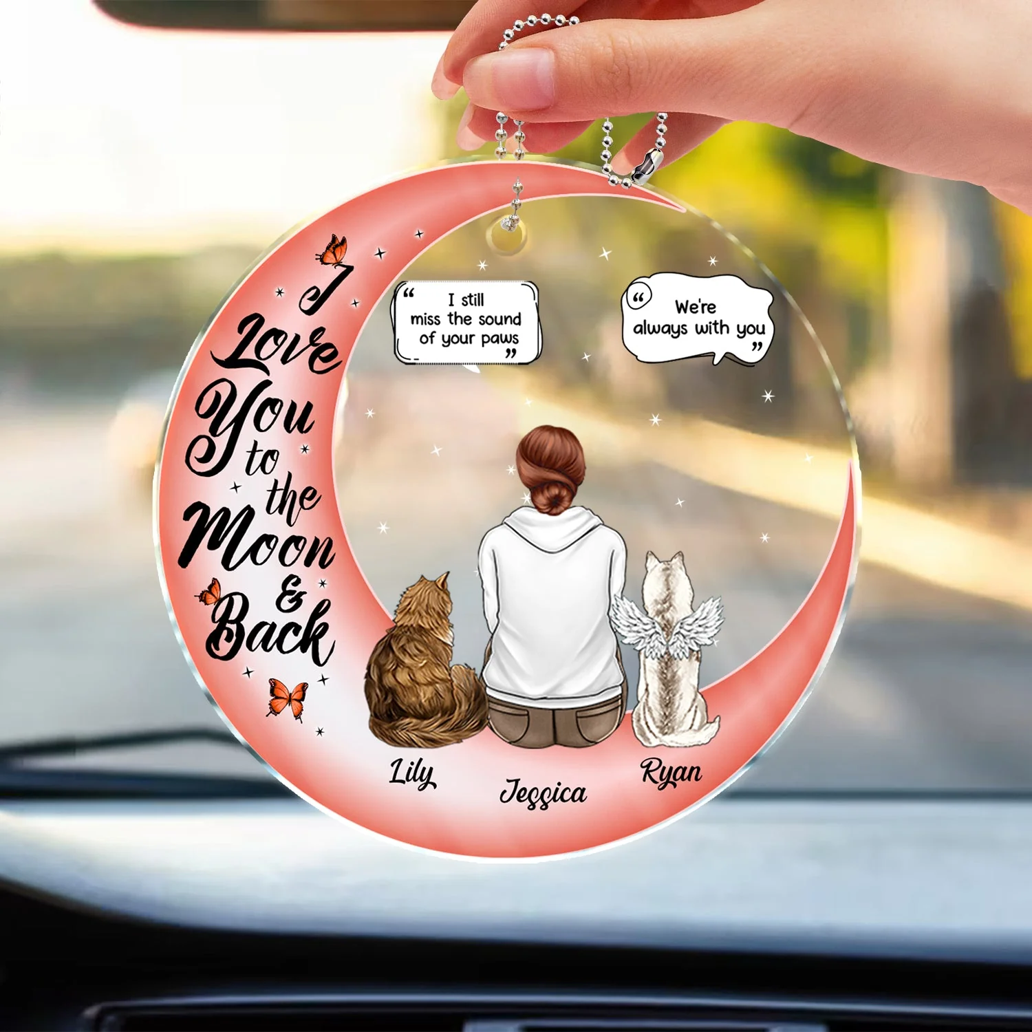 I Love You To The Moon And Back - Memorial Gift For Pet Lovers, Dog Mom, Dog Dad, Cat Mom, Cat Dad - Personalized Acrylic Car Hanger - Image 3