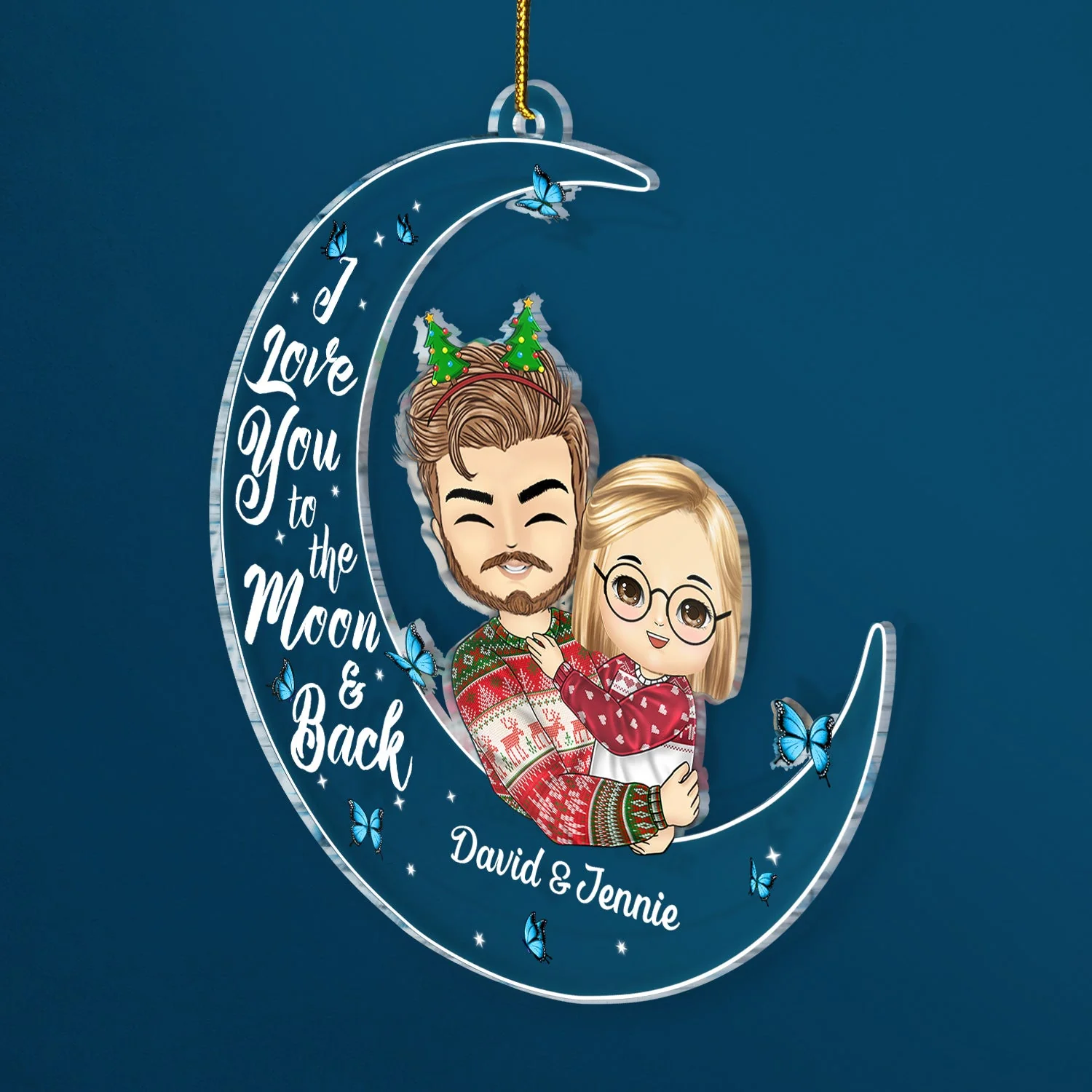 I Love You To The Moon And Back Papa, Nana Chibi - Christmas Gift For Grandparents - Personalized Cutout Acrylic Ornament - Image 2