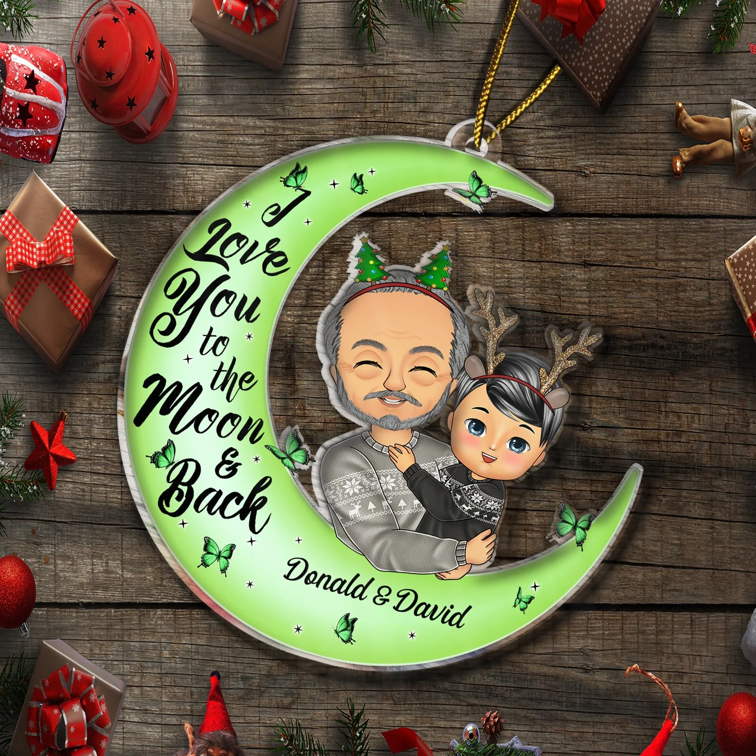 I Love You To The Moon And Back Papa, Nana Chibi - Christmas Gift For Grandparents - Personalized Cutout Acrylic Ornament - Image 6