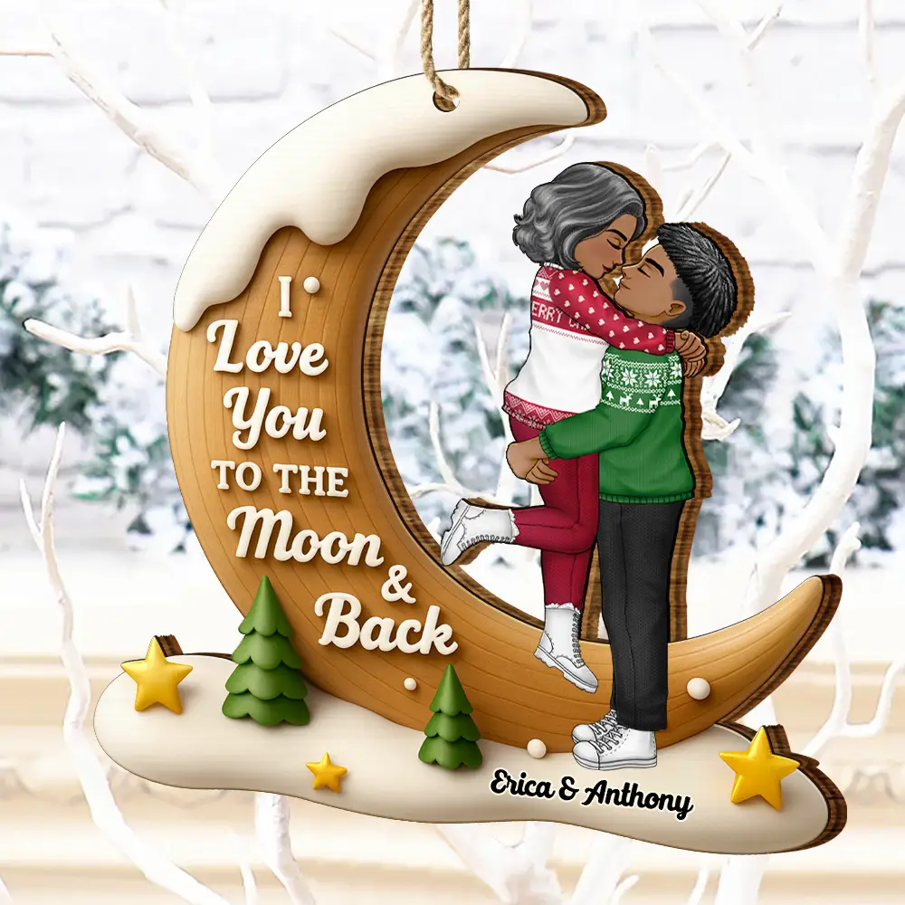 I Love You To The Moon And Back - Personalized Custom Shaped Wooden Ornament - Image 5