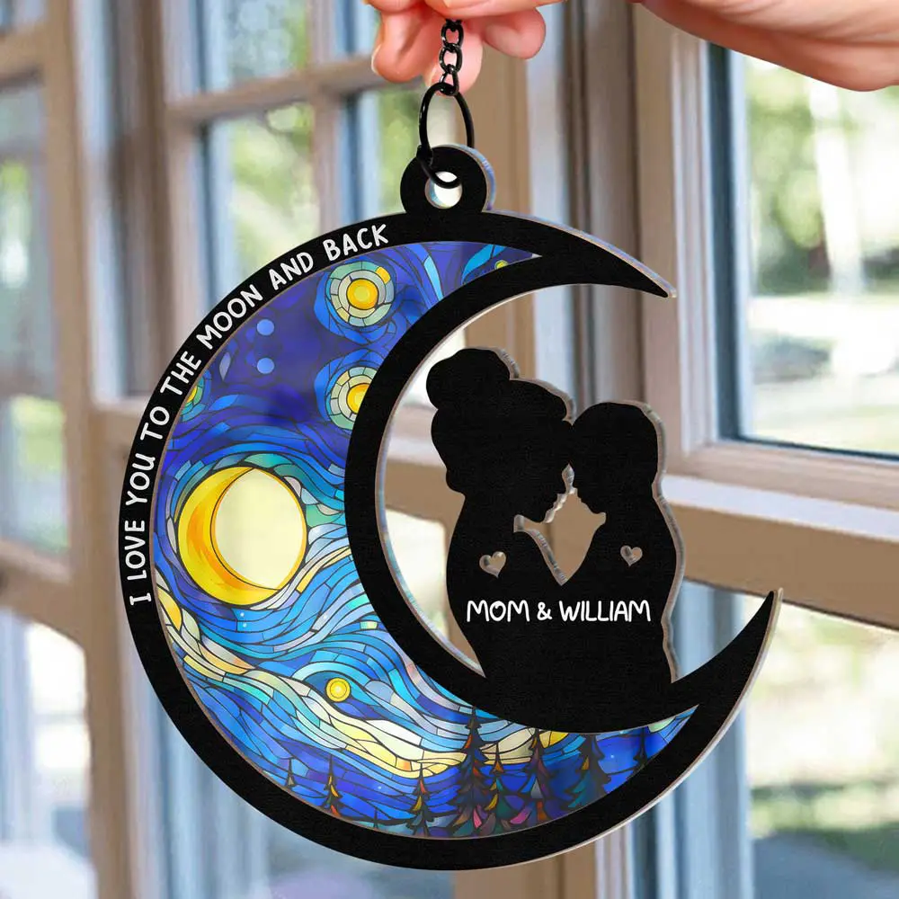 I Love You To The Moon And Back - Personalized Window Hanging Suncatcher Ornament - Image 2