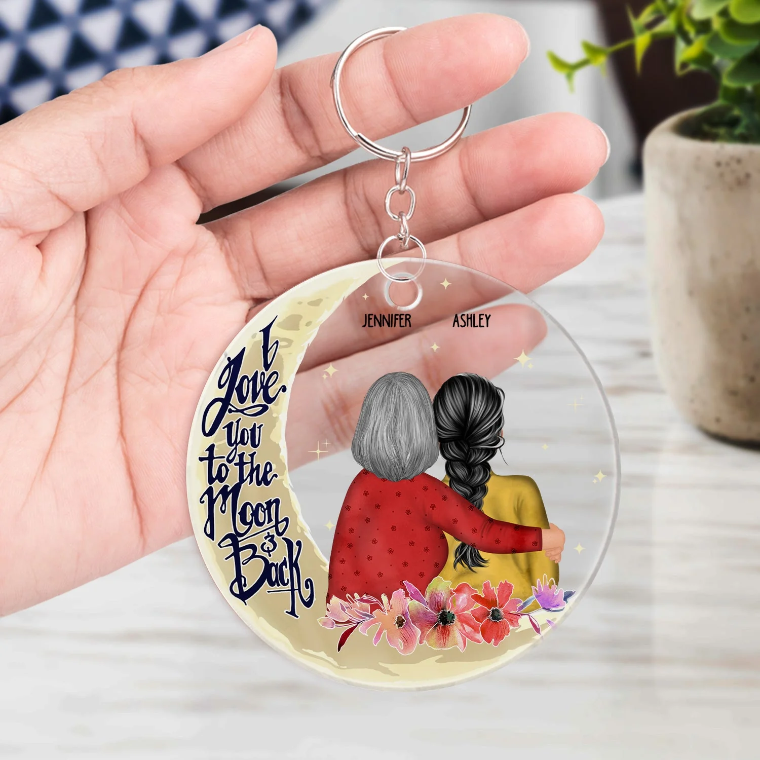 I Love You To The Moon And Back Transparent Circle - Gift For Grandma, Mom - Personalized Custom Acrylic Keychain - Image 4