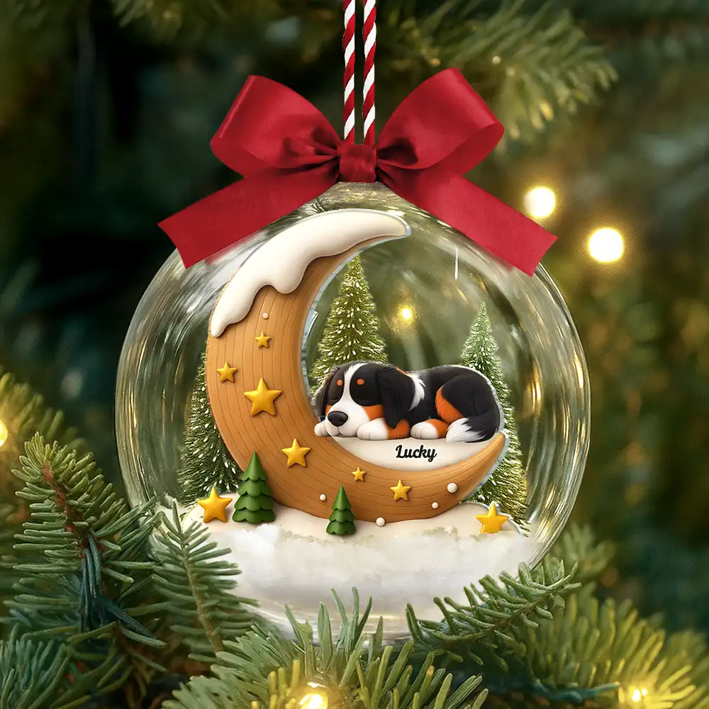 I Love You To The Moon Dog Memorial - Personalized 3D Acrylic Ball Ornament - Image 3