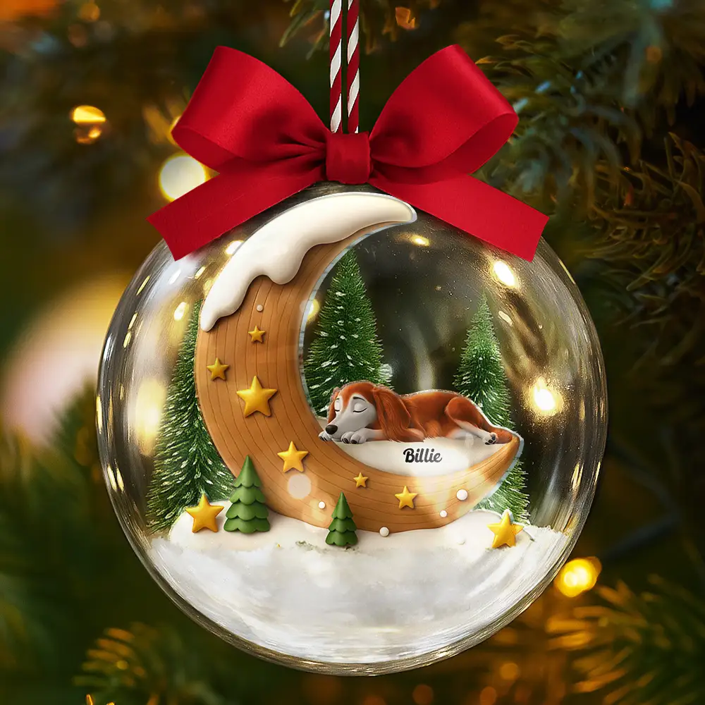 I Love You To The Moon Dog Memorial - Personalized 3D Acrylic Ball Ornament - Image 5