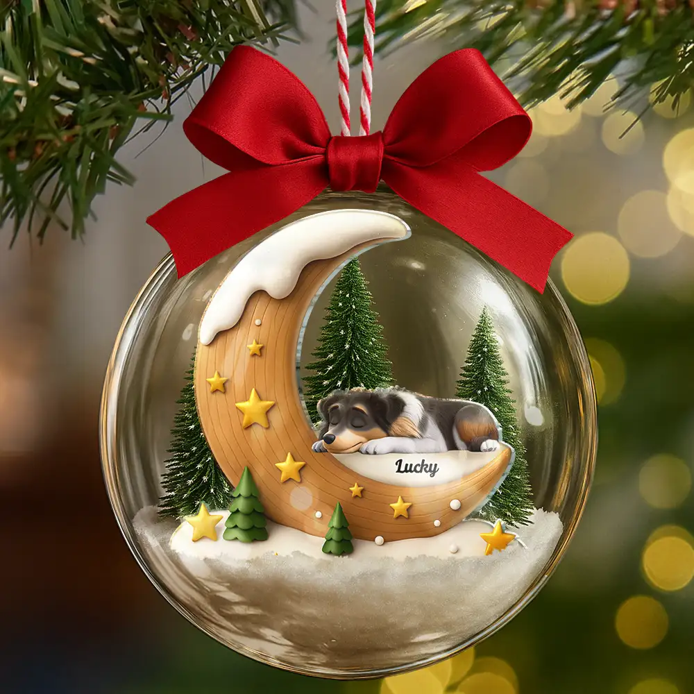 I Love You To The Moon Dog Memorial - Personalized 3D Acrylic Ball Ornament - Image 6