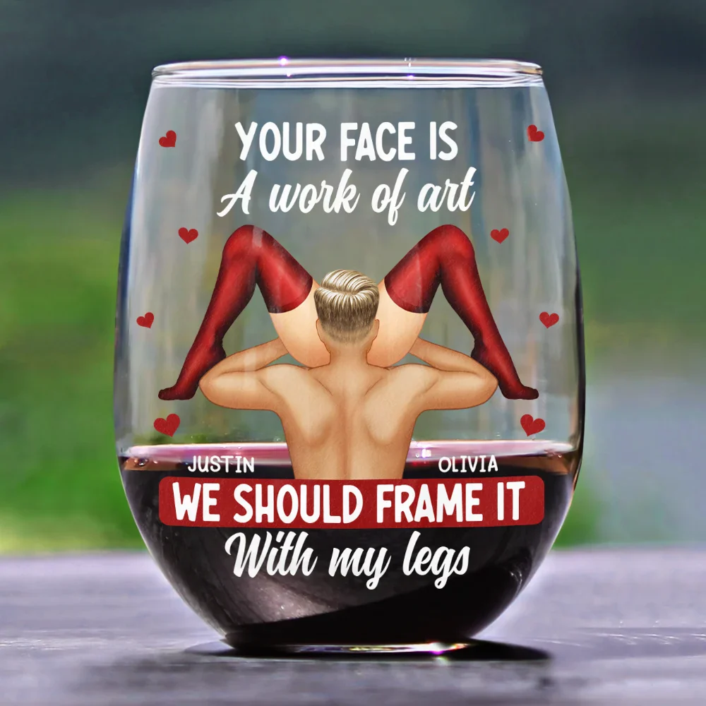 I Love Your Face Timber Couple - Personalized Stemless Wine Glass - Image 2