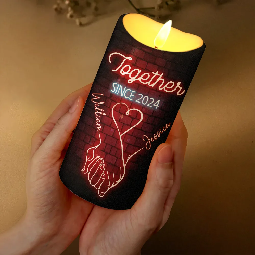 I Met You I Like You Neon Couples - Personalized Flameless LED Candle - Image 3