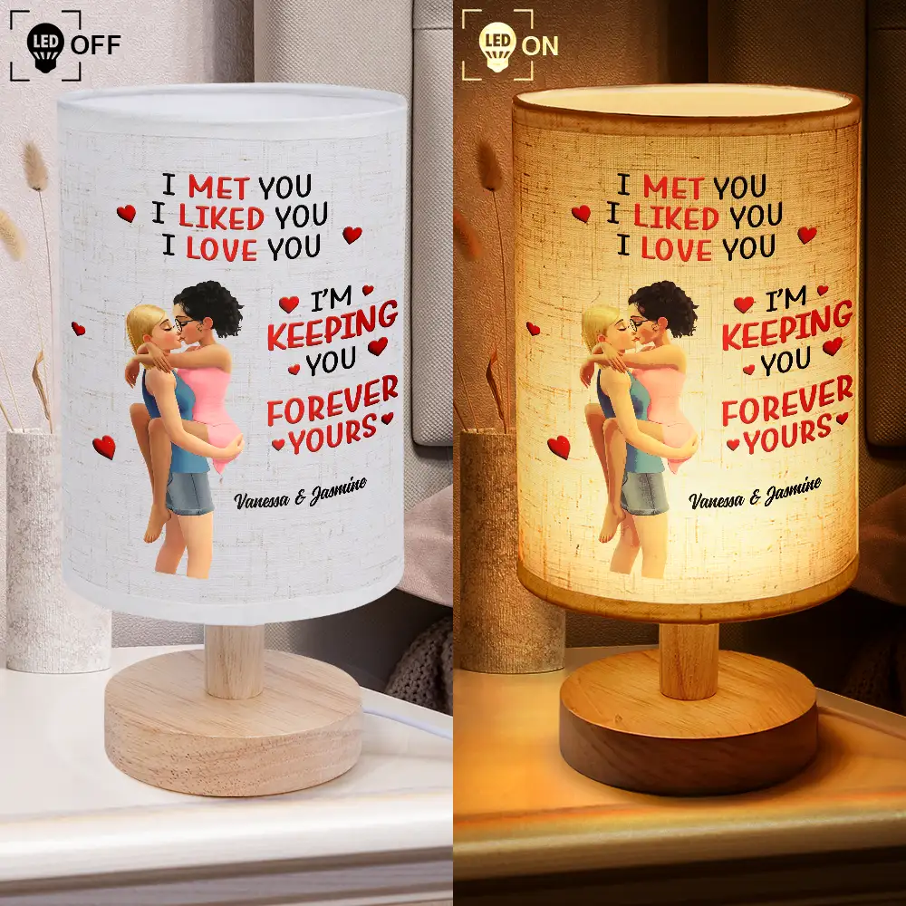 I Met You Liked You Loved You Forever Kissing Couple - Personalized Fabric Lamp - Image 4