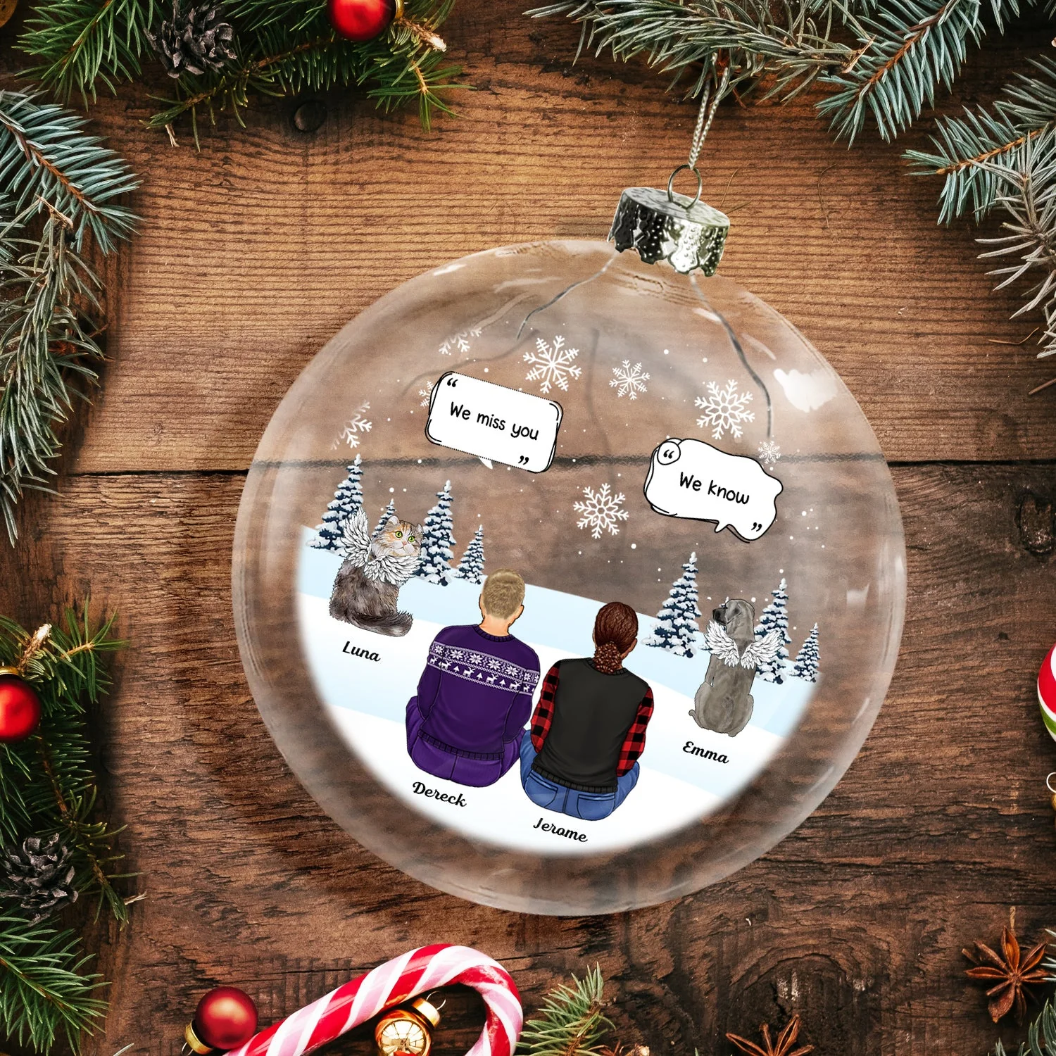 I Miss You - Christmas Memorial Gift For Pet Lovers, Dog Mom, Dog Dad, Cat Mom, Cat Dad - Personalized Clear Flat Ball Ornament - Image 3
