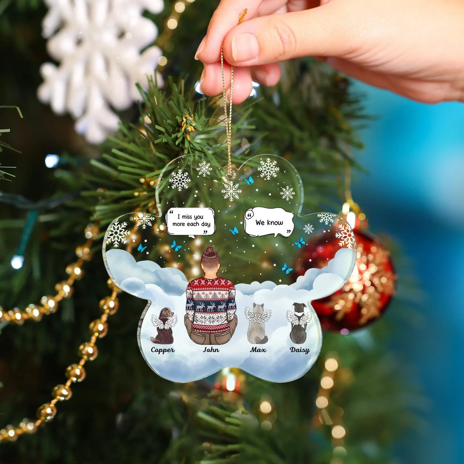 I Miss You - Christmas Memorial Gift For Pet Lovers, Dog Mom, Dog Dad, Cat Mom, Cat Dad - Personalized Custom Shaped Acrylic Ornament - Image 4