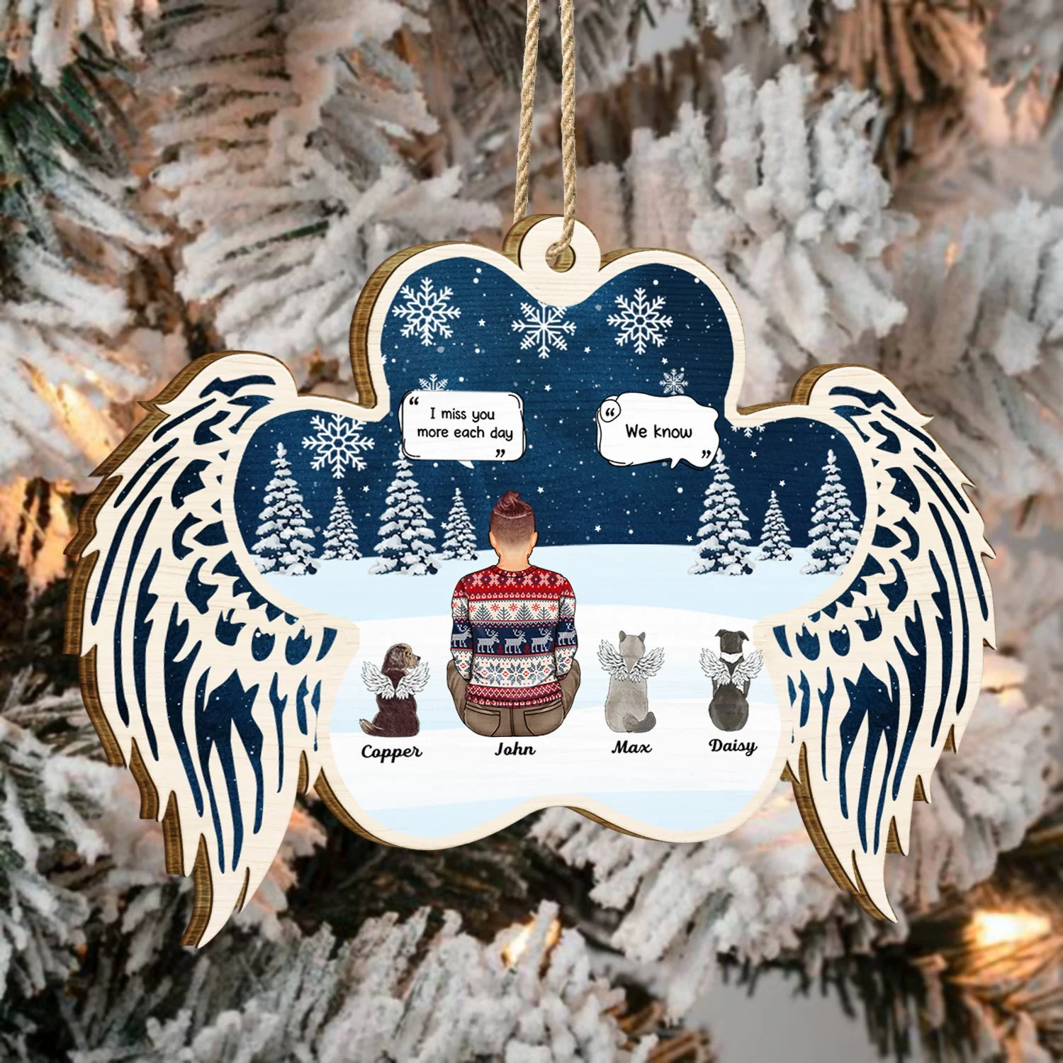 I Miss You - Christmas Memorial Gift For Pet Lovers, Dog Mom, Dog Dad, Cat Mom, Cat Dad - Personalized Custom Shaped Wooden Ornament - Image 4