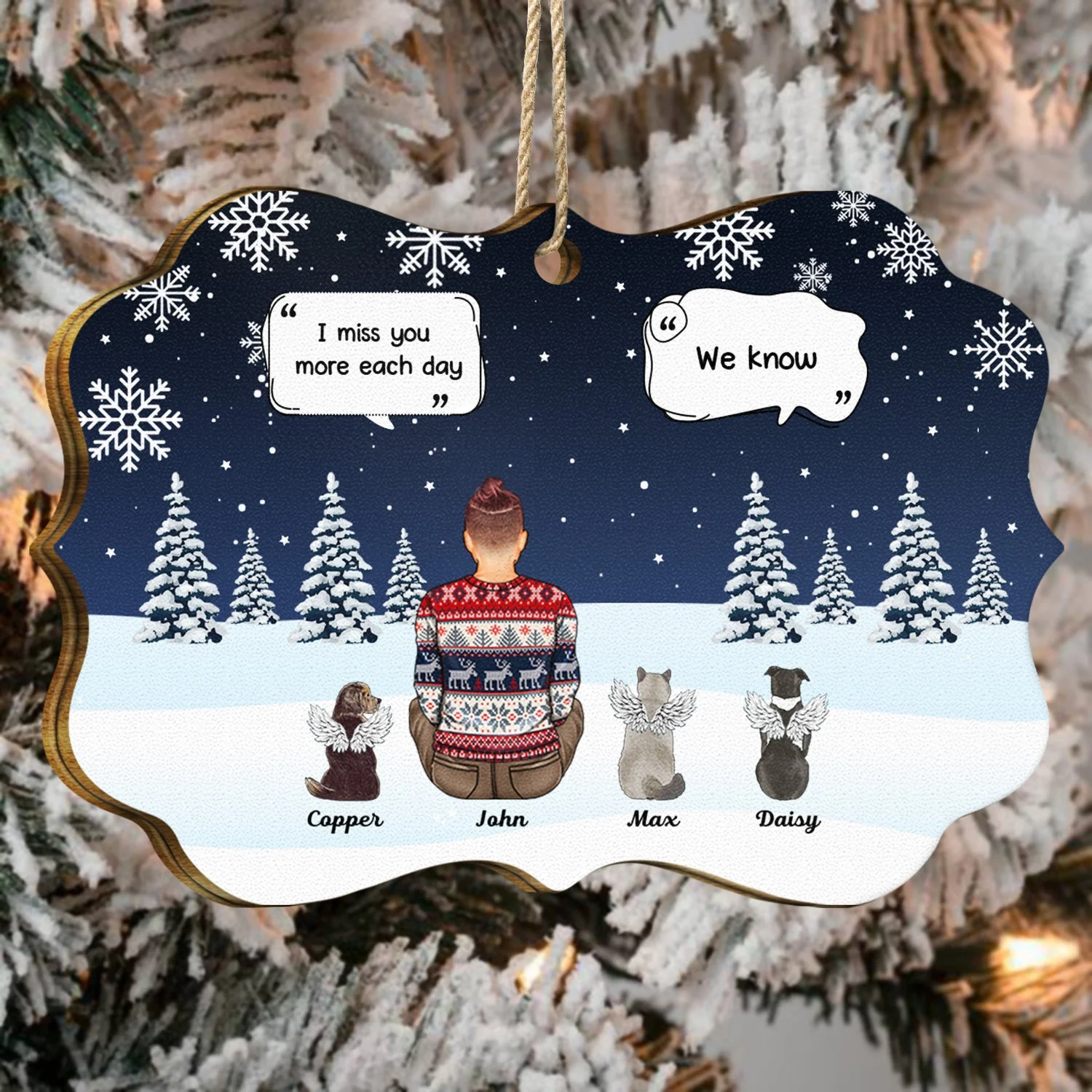 I Miss You - Christmas Memorial Gift For Pet Lovers, Dog Mom, Dog Dad, Cat Mom, Cat Dad - Personalized Medallion Wooden Ornament - Image 4