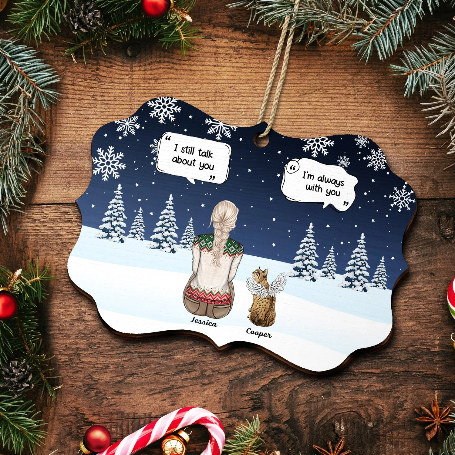 I Miss You - Christmas Memorial Gift For Pet Lovers, Dog Mom, Dog Dad, Cat Mom, Cat Dad - Personalized Medallion Wooden Ornament - Image 5