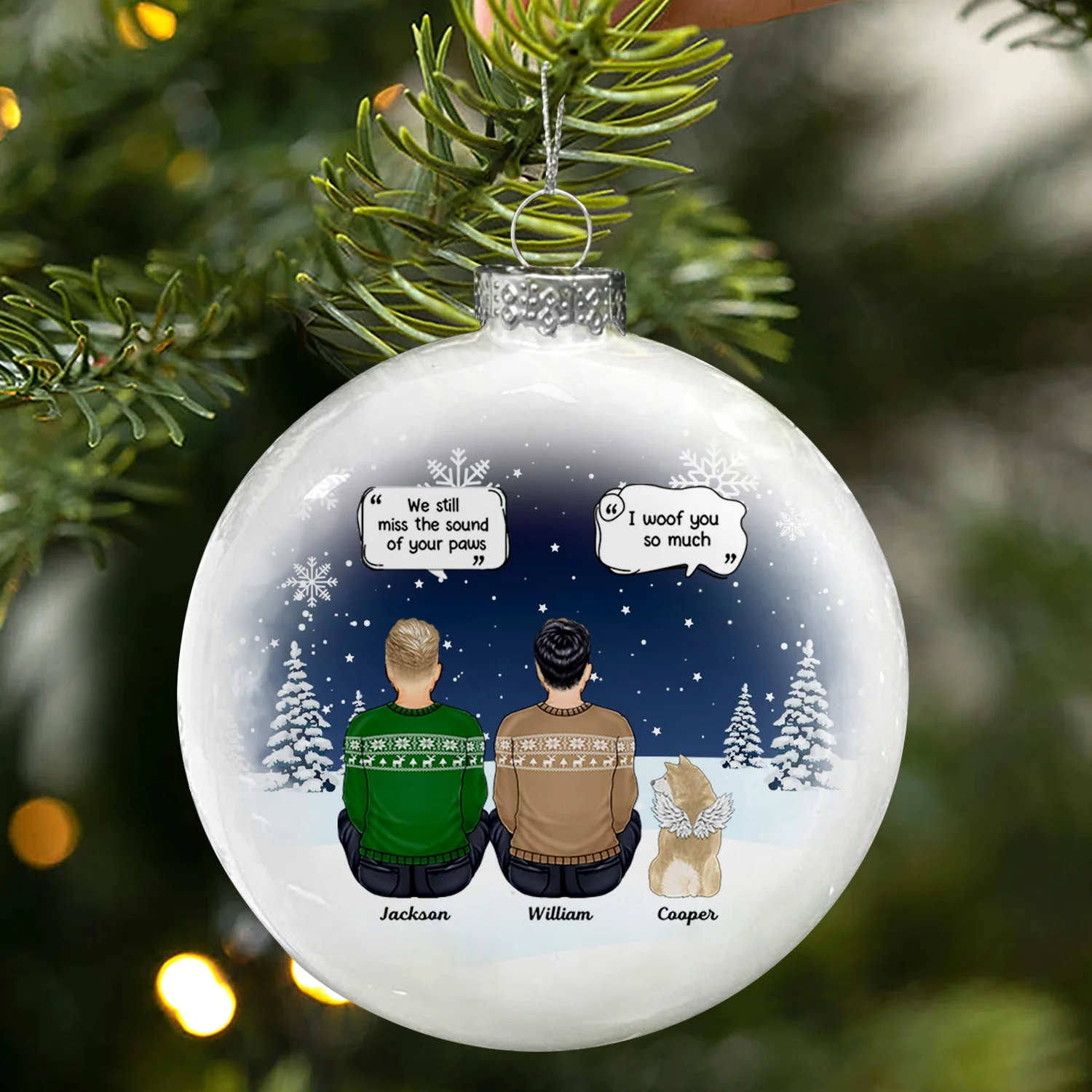 I Miss You - Christmas Memorial Gift For Pet Lovers, Dog Mom, Dog Dad, Cat Mom, Cat Dad - Personalized White Flat Ball Ornament - Image 3