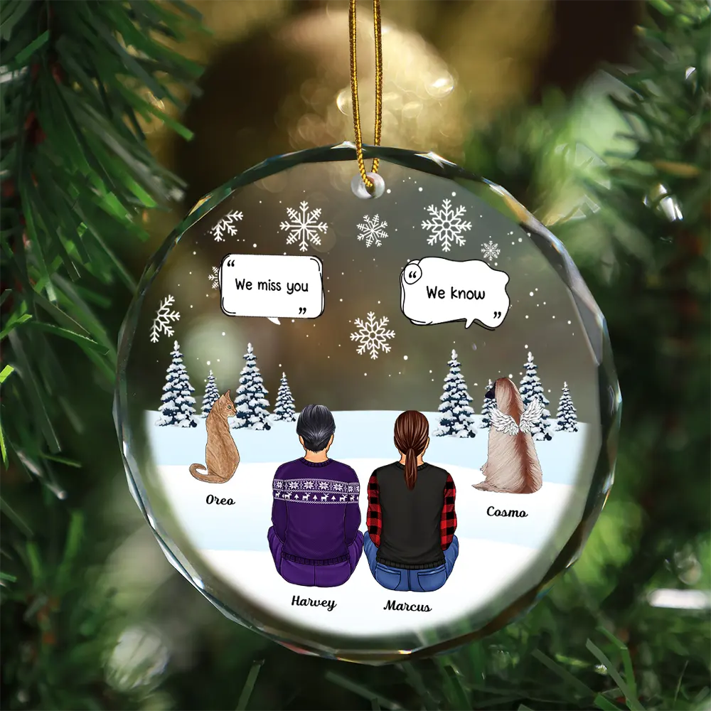 I Miss You Christmas Memorial Gift For Pet Lovers - Personalized Circle Glass Ornament - Image 3