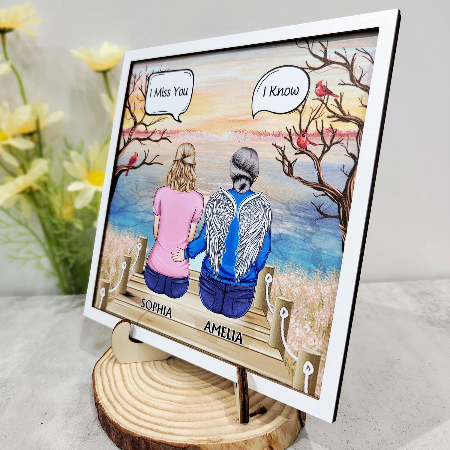 I Miss You I Know - Memorial Gift For Family, Friends, Siblings - Personalized 2-Layered Wooden Plaque With Stand - Image 2