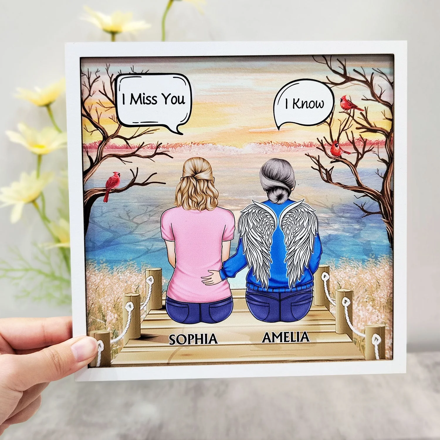 I Miss You I Know - Memorial Gift For Family, Friends, Siblings - Personalized 2-Layered Wooden Plaque With Stand - Image 3