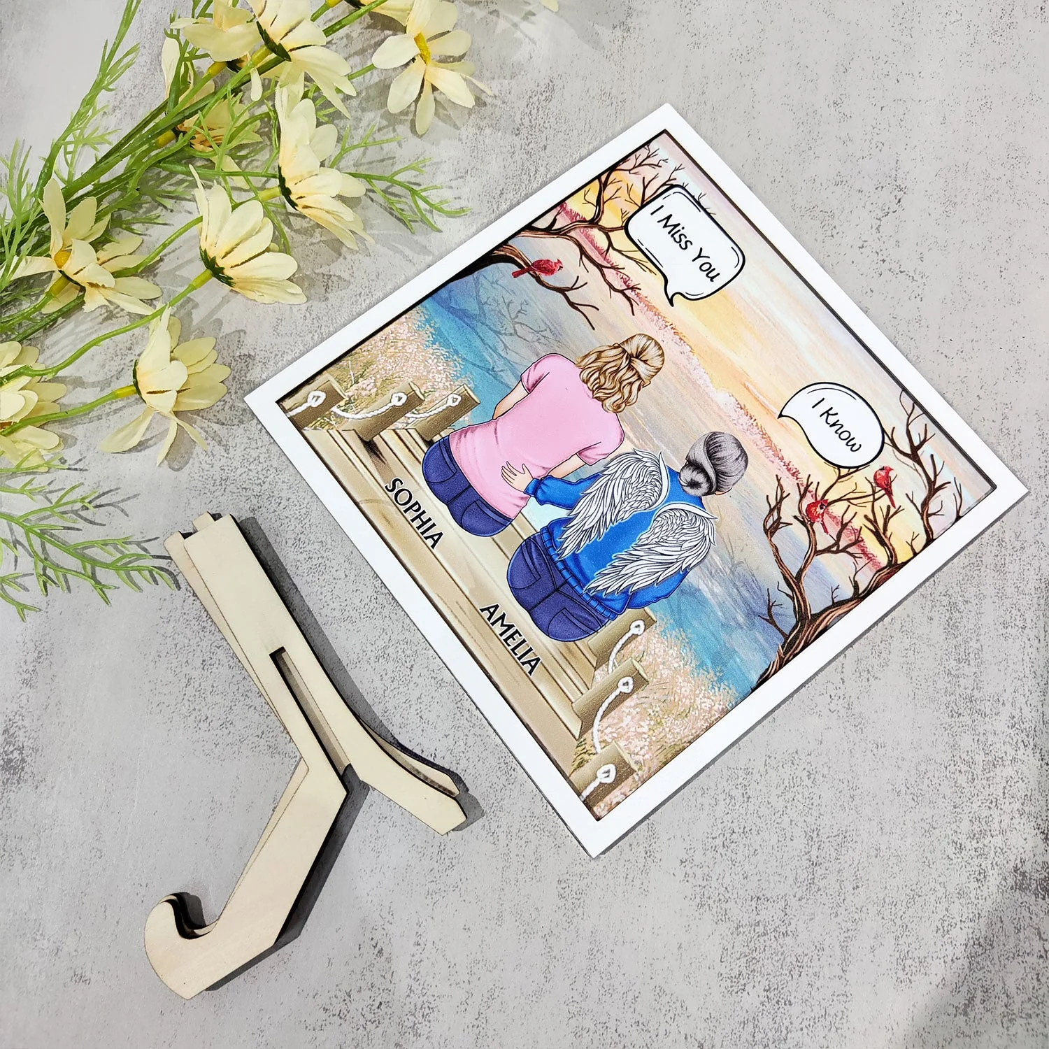 I Miss You I Know - Memorial Gift For Family, Friends, Siblings - Personalized 2-Layered Wooden Plaque With Stand - Image 7