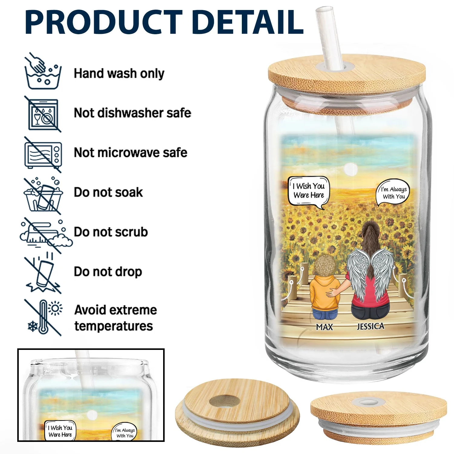 I Miss You I Know - Memorial Gift For Family, Friends, Siblings - Personalized Clear Glass Can - Image 4