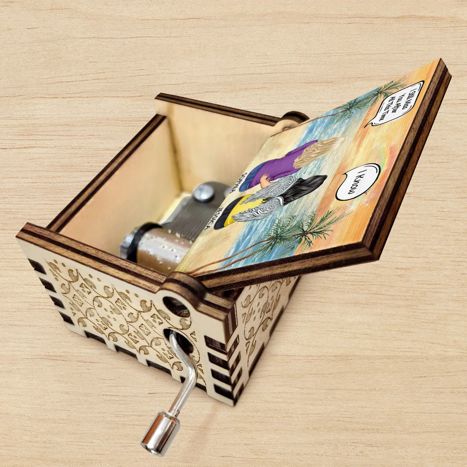 I Miss You I Know - Memorial Gift For Family, Friends, Siblings - Personalized Spin Button, Hand Crank Music Box - Image 5