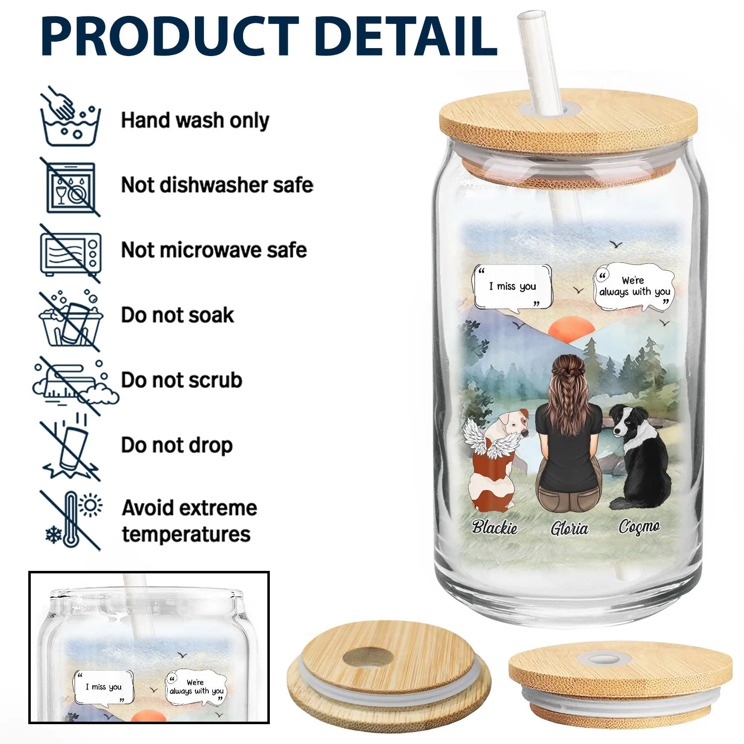 I Miss You I Know - Memorial Gift For Pet Lovers, Dog Mom, Dog Dad, Cat Mom, Cat Dad - Personalized Clear Glass Can - Image 4