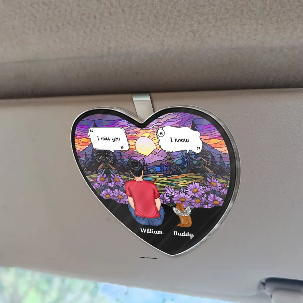I Miss You Memorial Dog Cat - Personalized Custom Shaped Acrylic Car Visor Clip - Image 2