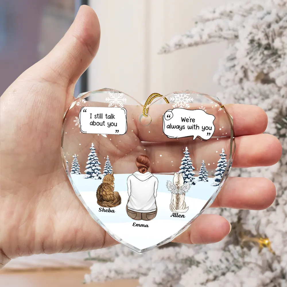 I Miss You Memorial Dog Cat - Personalized Heart Shaped Glass Ornament - Image 3