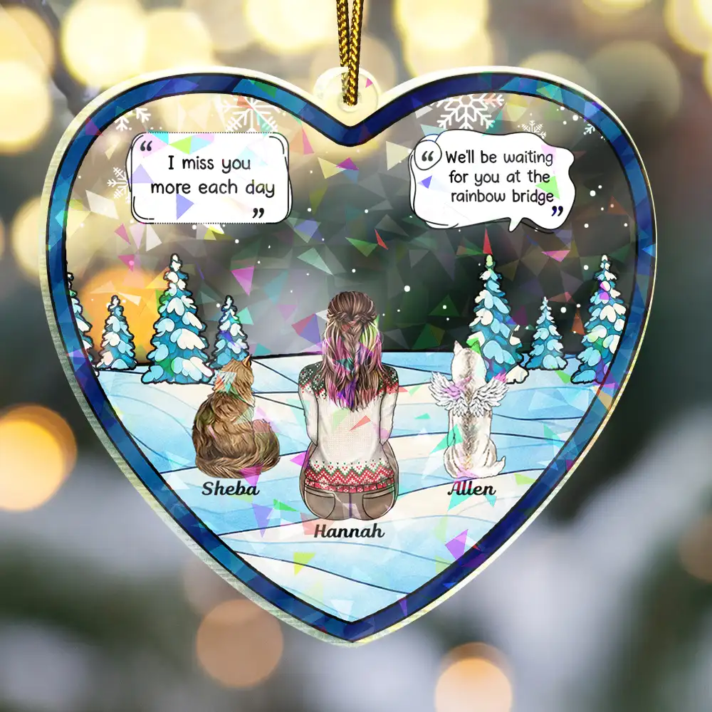 I Miss You Memorial Dog Cat - Personalized Holographic Acrylic Ornament - Image 3