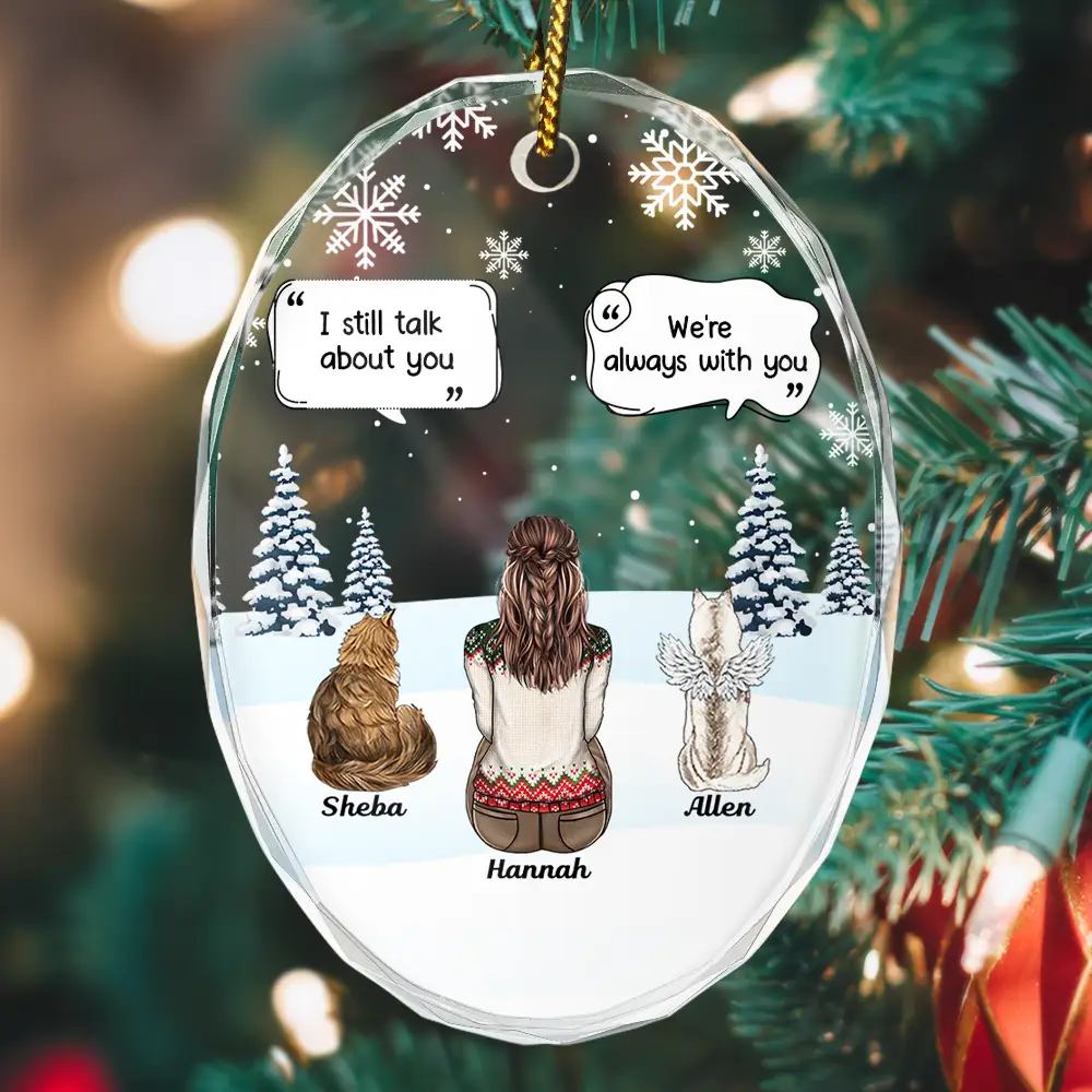 I Miss You Memorial Dog Cat - Personalized Oval Glass Ornament - Image 2