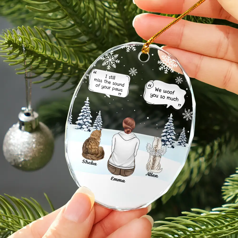 I Miss You Memorial Dog Cat - Personalized Oval Glass Ornament - Image 3